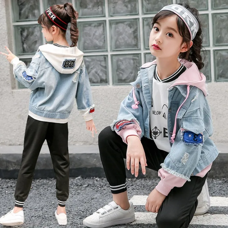 

2019 New Style Girls' Jean Jacket Autumn Clothing Children Baby Spring And Autumn Fashion Applique Denim Top Fashion