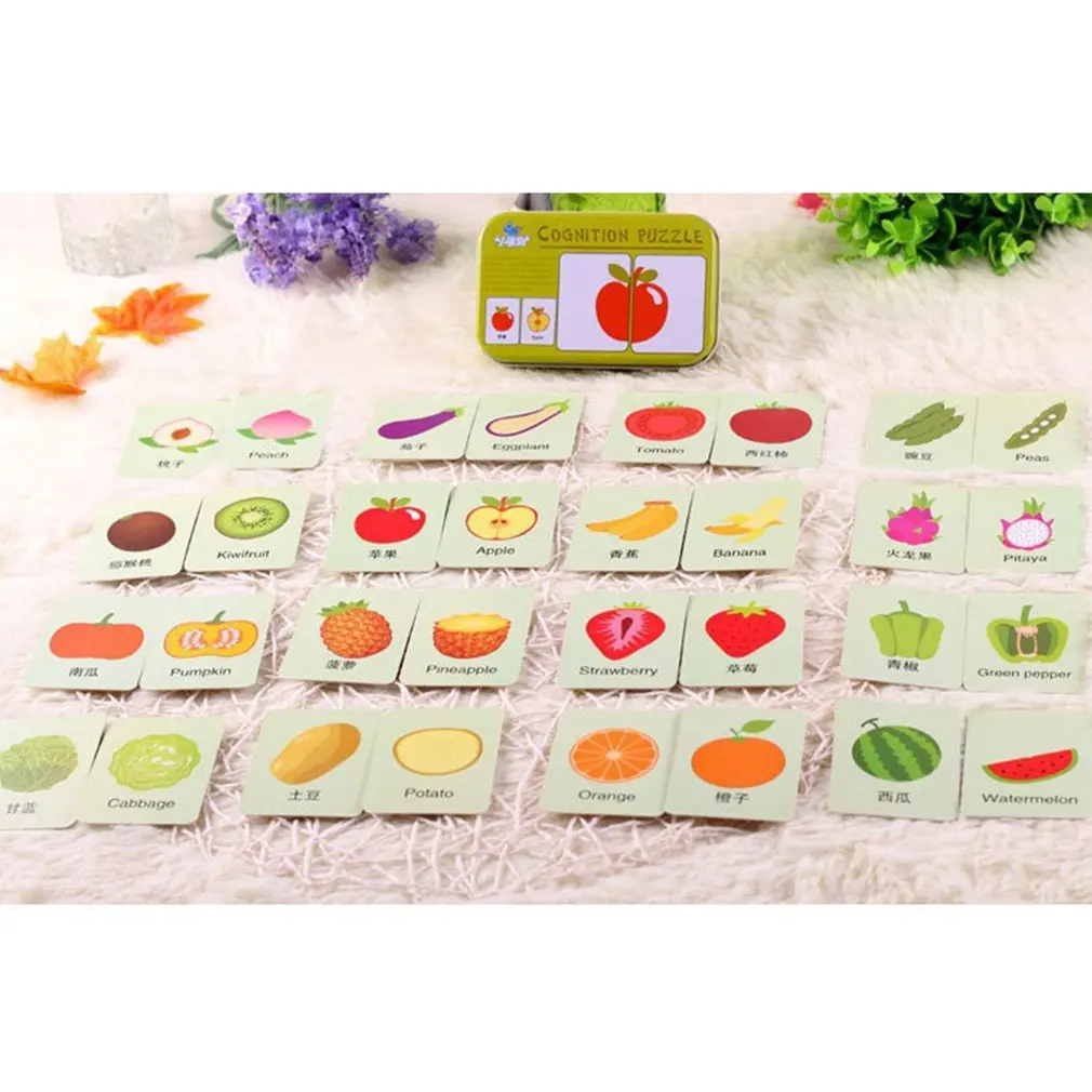 

Baby montessori Learning Card Children Cognitive Card With Iron Box Kids English Learn Tool Educativos Tools Table Game Puzzle