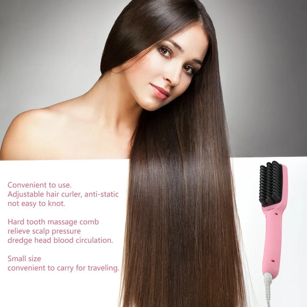 Керамическая электрическая щетка для выпрямления волос, выпрямитель для волос, расческа для девушек, девушек, влажных и сухих волос, инструмент для укладки, EU/US/UK/AU Plug