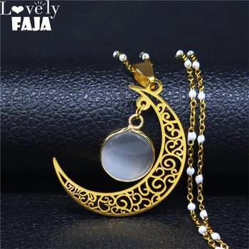 

2020 Fashion Opal Stainless Steel Moon Necklace for Women Gold Color Chain Necklace Jewelry colares feminino N20317