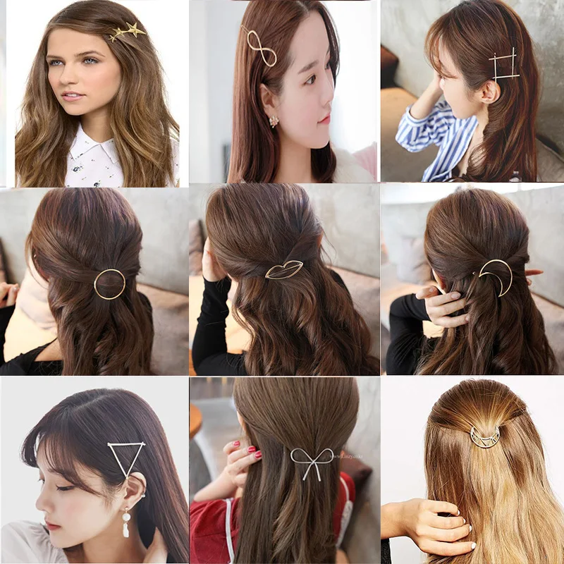 Fashion Stars Triangle Geometric Hair Clips For Women Accessories Gold Silver Geometric Hair Clip pins Alloy Circle Hair grip