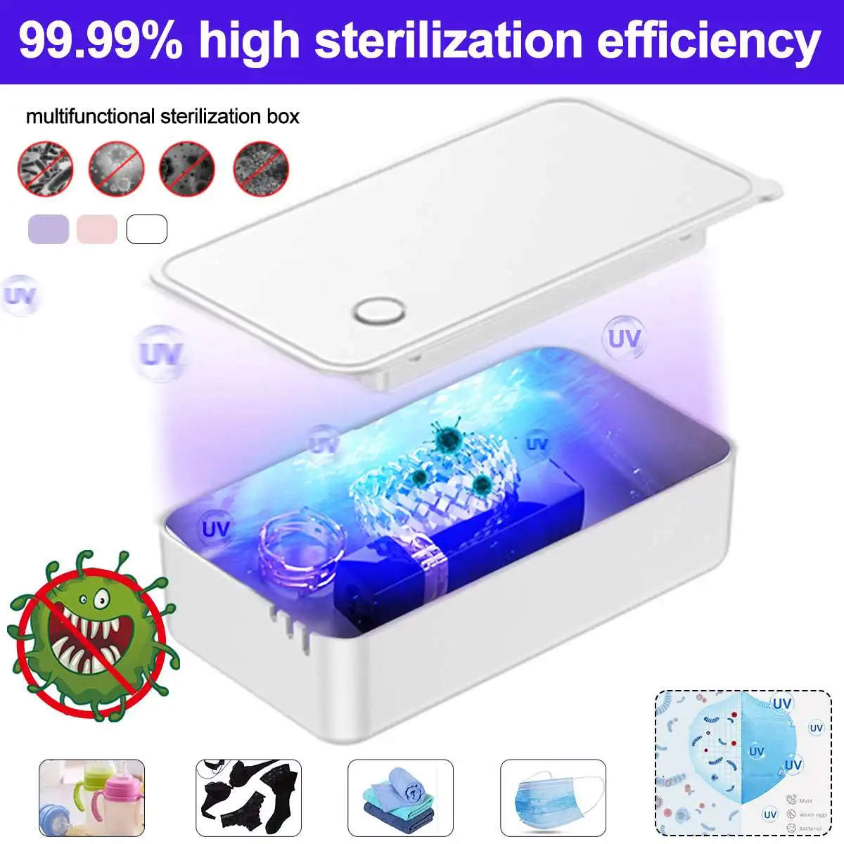 Portable UV Disinfection Light Face Mask Sterilizer Box Ultraviolet Ray Disinfection for Jewelry Watch Phone USB afbeelding