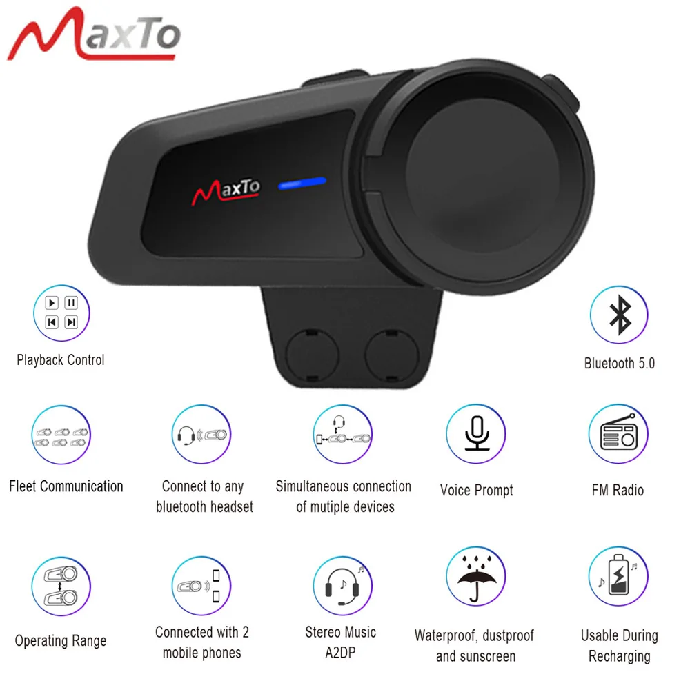 Гарнитура для мотоциклетного шлема Maxto M2 Bluetooth 5 0 FM MP3 Casco Intercom Intercomunicador Waterproof 6 Riders
