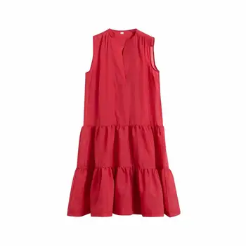 

2020 New Women V Neck Solid Pleats Ruffles Vest Dress female Inner Sling Vestidos Chic Two Pieces Brand Leisure Dresses DS3363