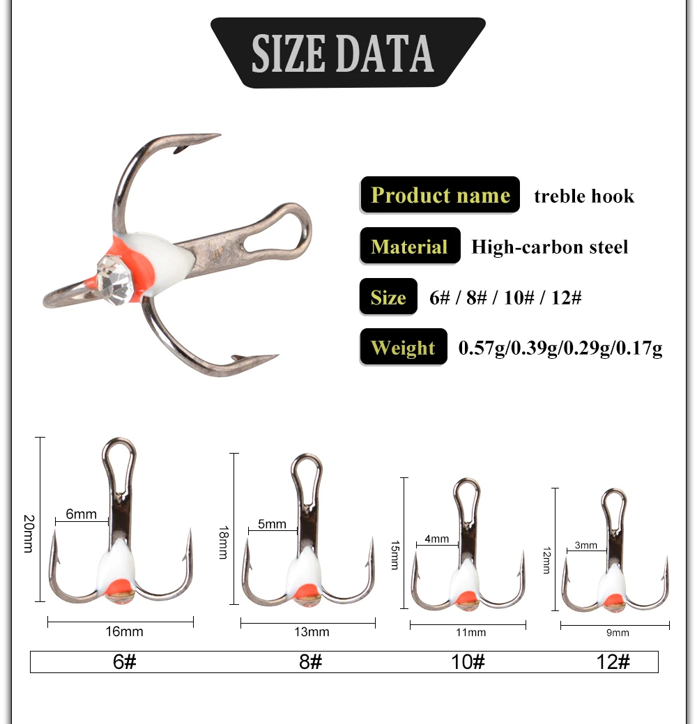FTK набор для зимней подледной рыбалки Размер 6#/8#/10#12# Тройной рыболовный острый крючок из высокоуглеродистой стали для ловли окуня щуки