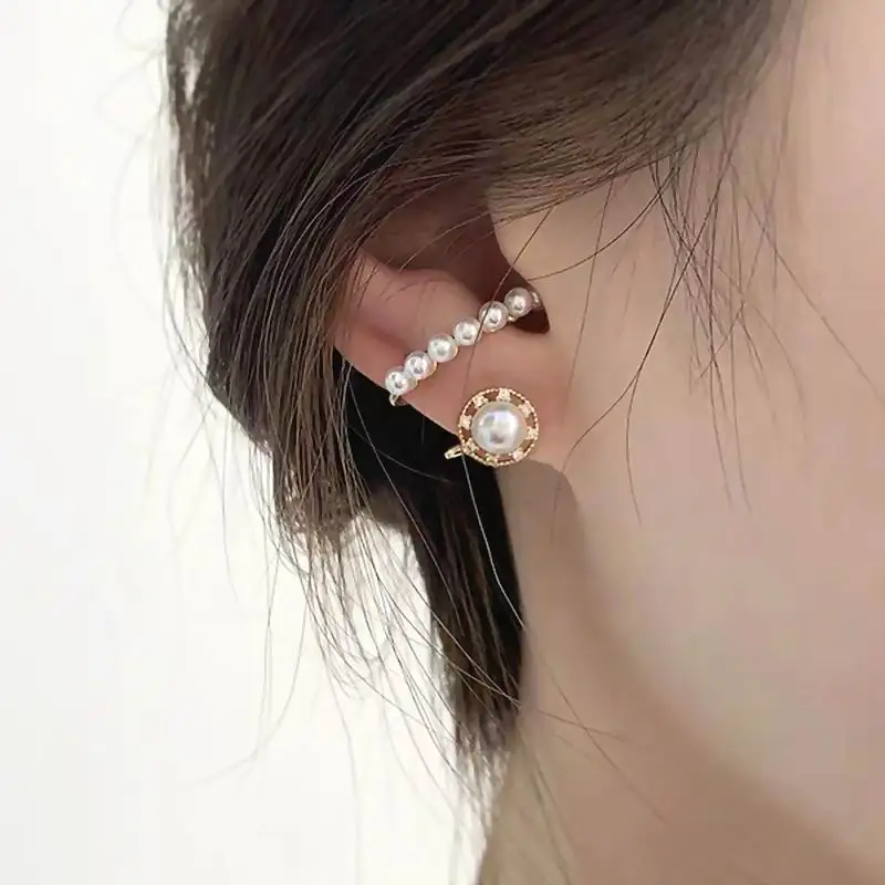 

2020 New Korean Earrings Personality Double Layers Pearl Handmade Paved Stud Earings Fashion Jewelry Wholesale
