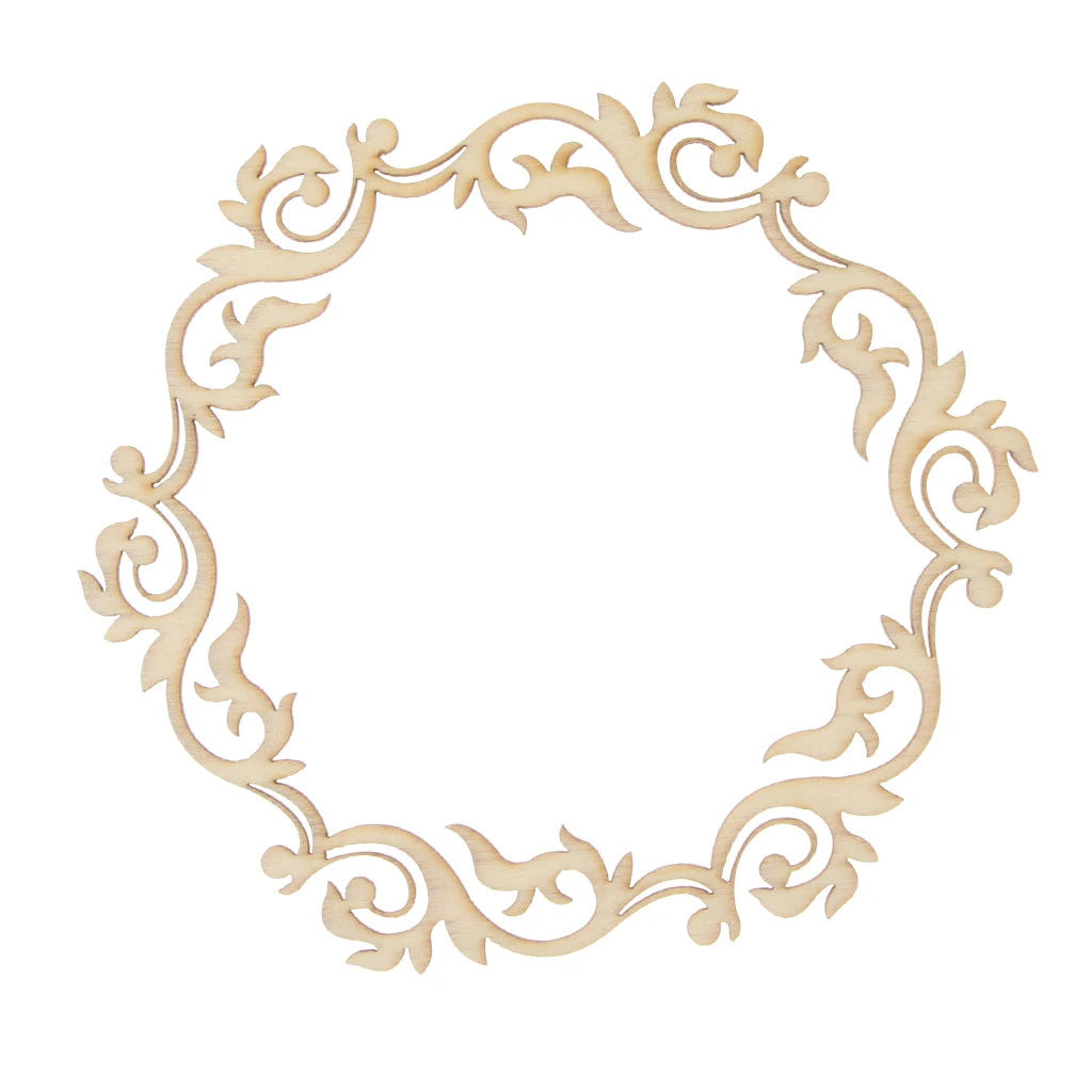 12pcs Unfinished Flower Wreath Wooden Cutout Chips Gift Tags Label DIY Craft