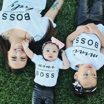 

Family T-Shirts Family Boss Man Boss Lady Letter Print T-shirt Father Son Short Sleeve Tees Family Matching Mother Daughter Tops