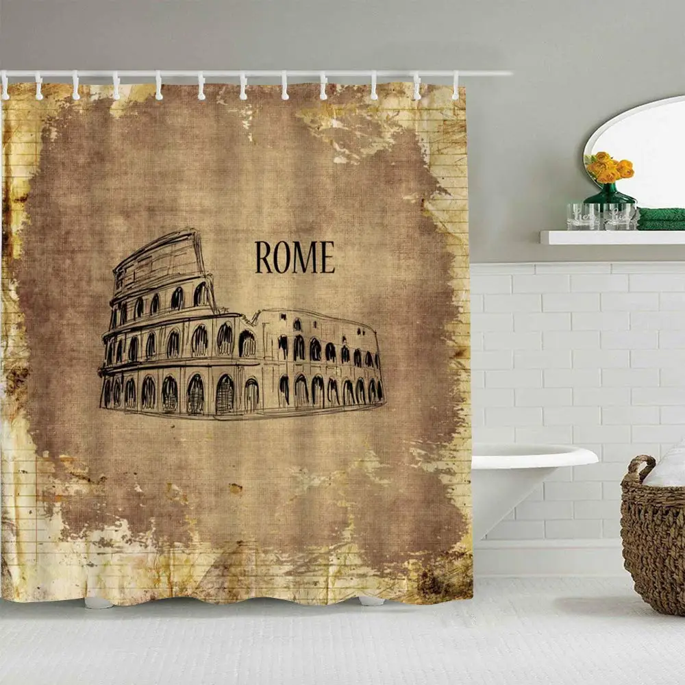 

Shower Curtain Colosseum Nostalgic Landmark Building Colosseum Theme Decorative Moscow Style Waterproof Bath Curtains Hooks