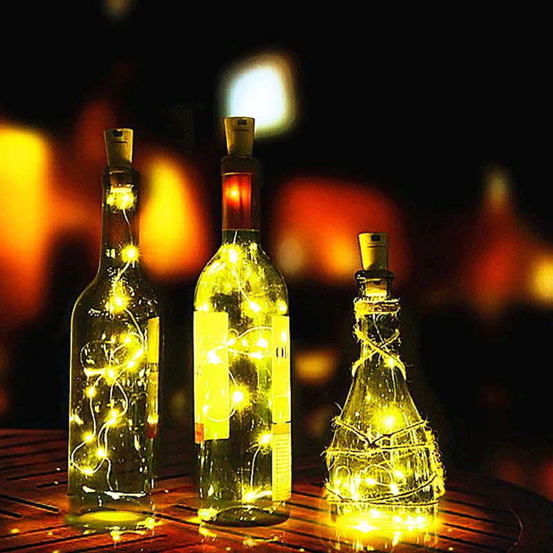 

10 LED Christmas Light Wine Bottle Lights With Cork Battery Cork Silver Colorful Fairy String Lights Home Decor Warm White Party
