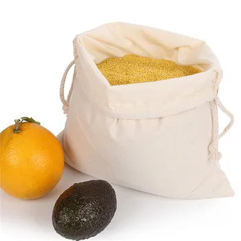 

10pcs / set Cotton Drawstring Bag Reusable Handmade Linen Bag Small Shopping Coin Travel Storage Vegetable and Fruit Pouch