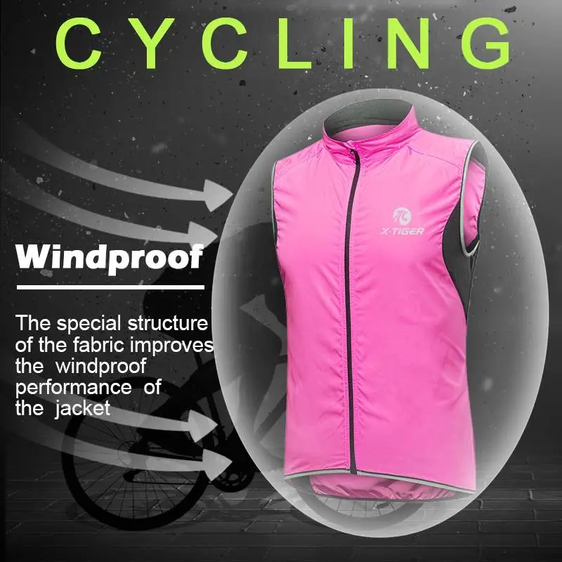 X-TIGER Reflective Safety Cycling Vest Jacket Windproof Bike Clothing Bicycle Jersey Coat Woman Outdoor Sport Sleeveless Jacket