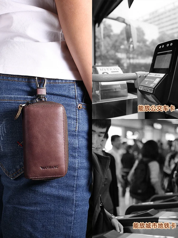 ManBang Vintage Genuine Leather Key Wallet Women Keychain Covers Zipper Key Case Bag Men Holder Housekeeper Keys Organizer Key Case Key Holder Key Organizer Key Purse