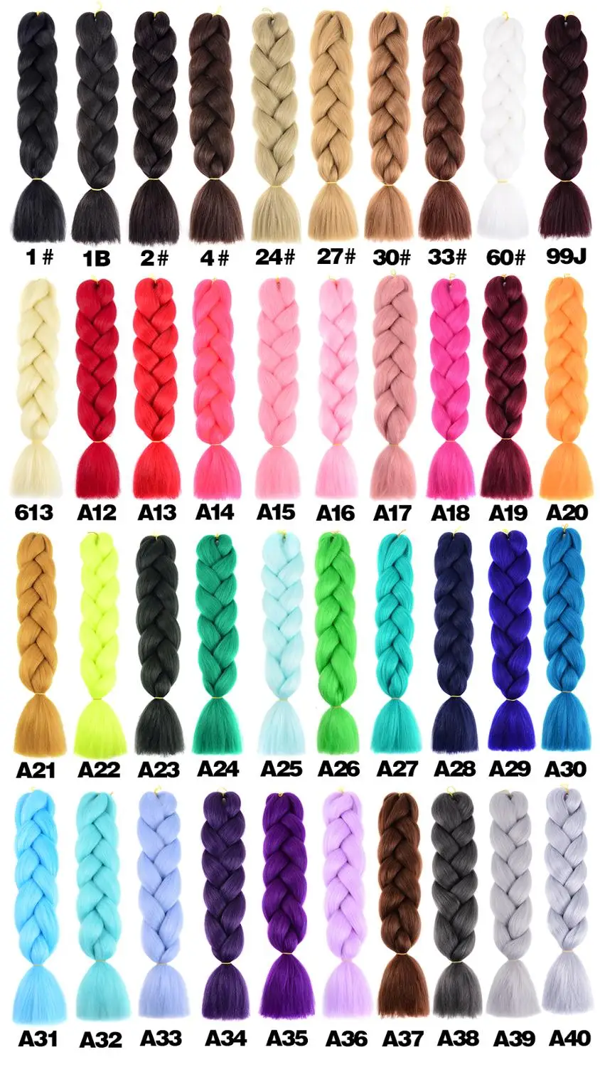 Trenzas Jumbo de ganchillo sintético, 24 pulgadas, 100 gramos, Color puro, Reshowbeauty