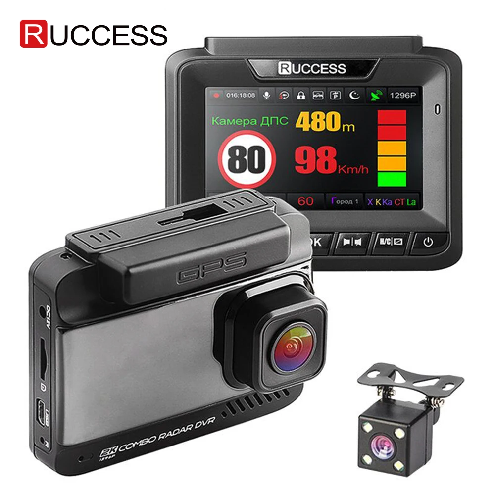 Автомобильный видеорегистратор Ruccess 3 в 1 с детектором радара GPS Full HD 1080P две камеры