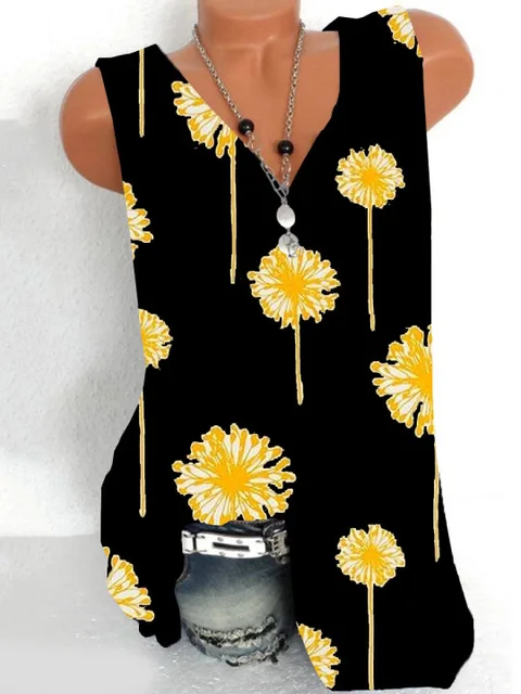 Fashion printing large size women T-shirt V-neck sleeveless vest casual ladies T-shirt women tops 10
