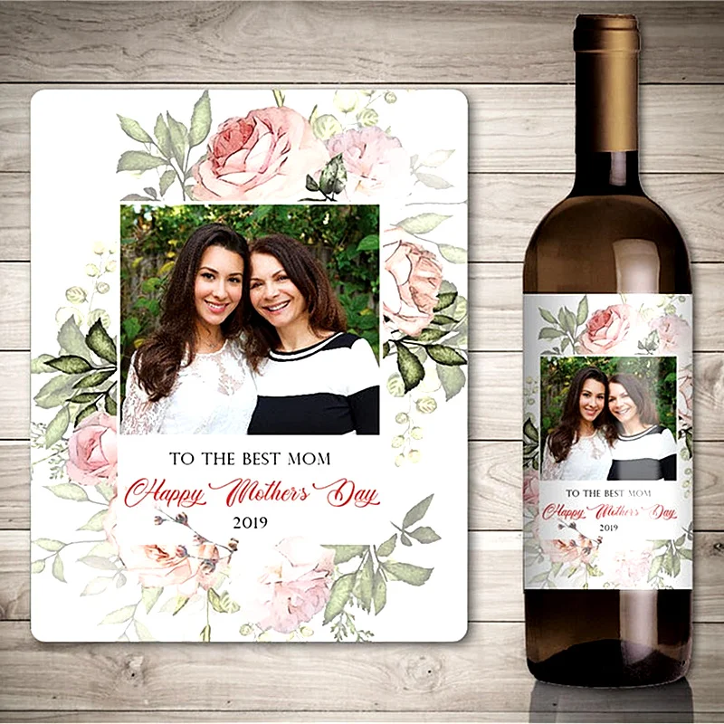 Personalised Mothers Day Wine bottle photo label gift 