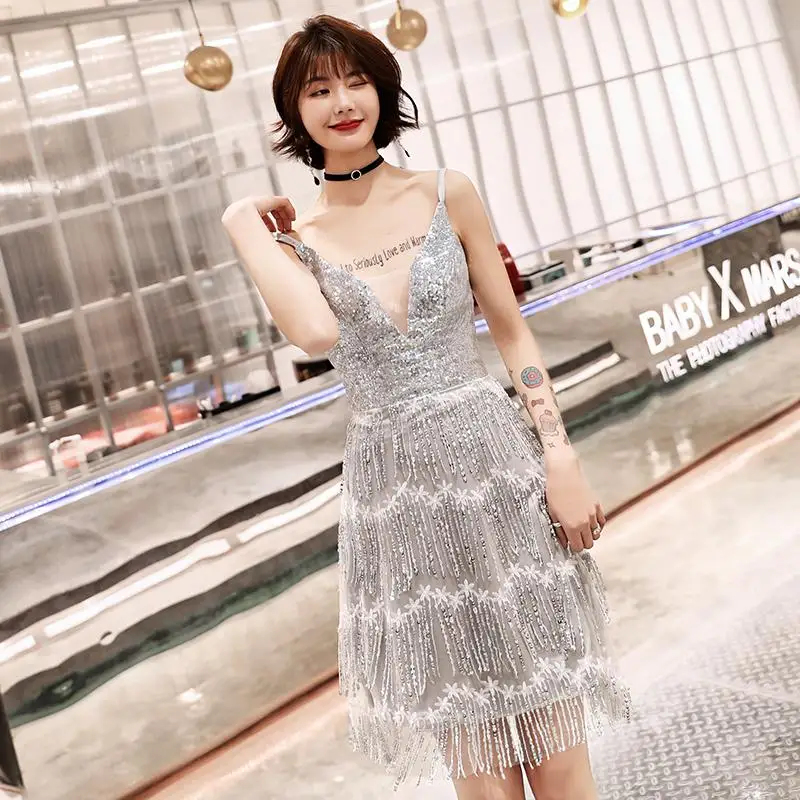 Золотое вечернее платье для женщин Русалка Qipao элегантное кружевное лоскутное Цветочное платье Чонсам с v-образным вырезом новое облегающее платье De Soiree - Цвет: Silver