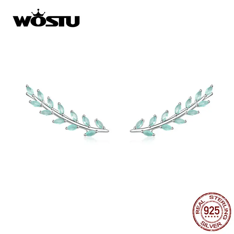 WOSTU синие и розовые серьги веточки 925 пробы серебряные стеклянные каменные свадебные серьги для женщин модные ювелирные изделия подарок CQE659