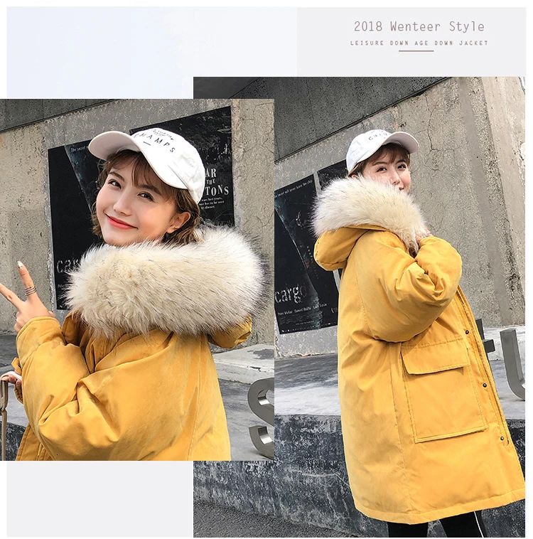 Ins/зимняя куртка большого размера из хлопка для женщин, утепленное студенческое Свободное пальто, Корейская Длинная желтая парка, женская одежда жилет Femme
