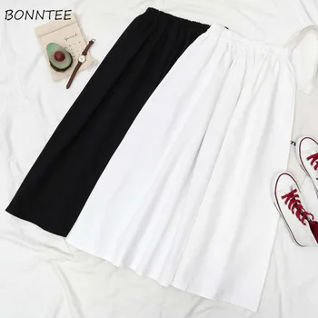 

Skirts Women A-line Pleated Skirt Oversize Preppy Style Daily Student All-match Elastic Waist Simple Fashion Chic Harajuku New