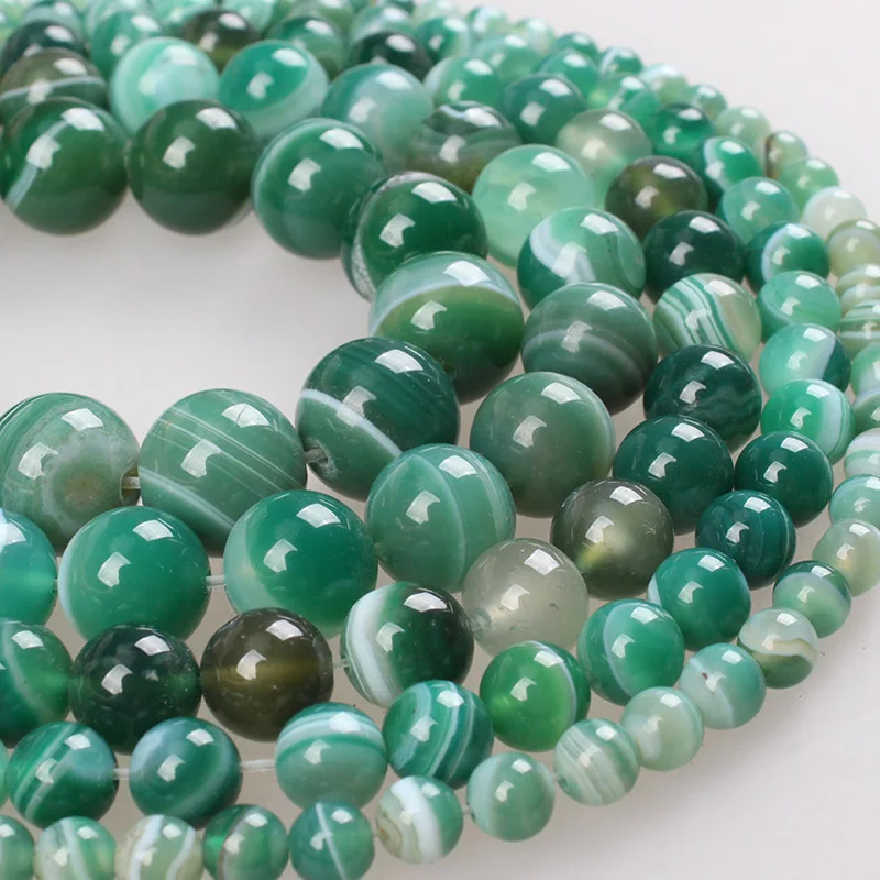 

Natural Stone Beads AAA Green Stripe Agate Round Loose Beads 6 8 10 12 14mm Beads For Bracelets Necklace Diy Jewelry Making