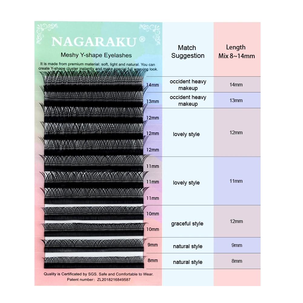 NAGARAKU y-образные накладные ресницы смешанной длины естественные, крест-накрест ручной работы накладные ресницы