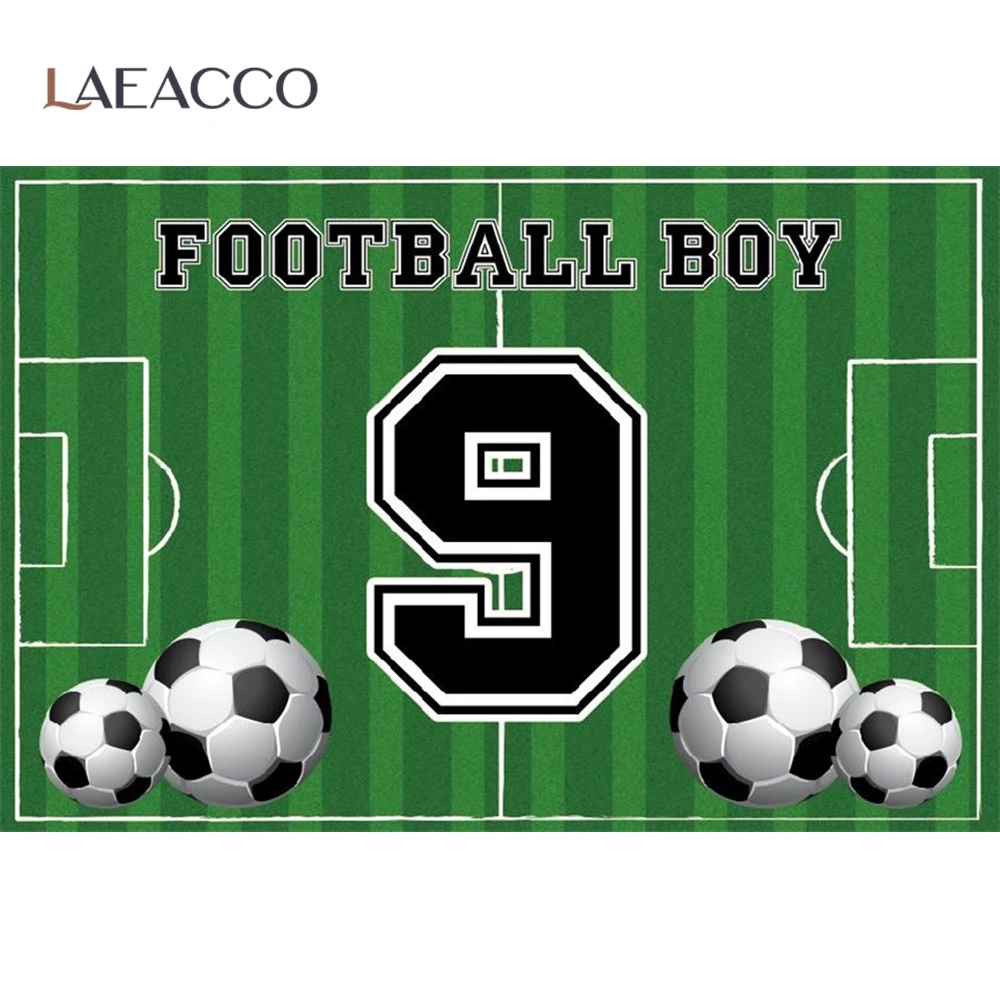 

Football Boy Happy 9th Birthday Party Green Stadium Poster Portrait Photo Backdrop Photography Background Photocall Photo Studio