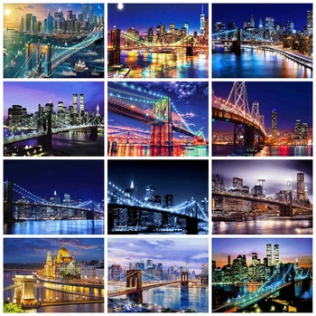 

HUACAN 3D Full Square Diamond Painting City Craft Kit Diamond Embroidery Landscape Mosaic Bridge Rhinestone Kit Decor For Home