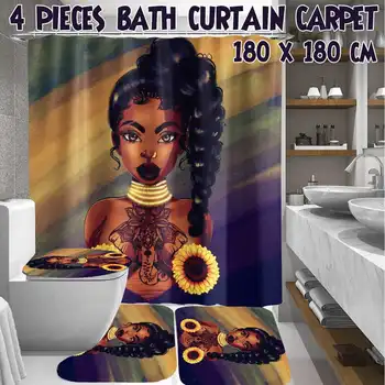 

African American Women Durable Waterproof Shower Curtain Set with Afro Africa Girl Queen Non-Slip Bathroom Mat Rugs