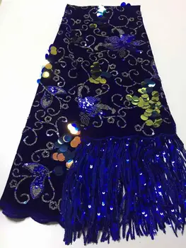 

factory offers 2020 most Popular Nigerian Velvet lace with sequins Embroidered lace fabric for Chrismas Evening long Dresses