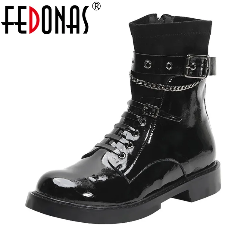 

FEDONAS Genuine Leather Women Ankle Boots Black Punk Night Club Motorcycle Boots New Party Shoes Woman Autumn Winter Short Boots