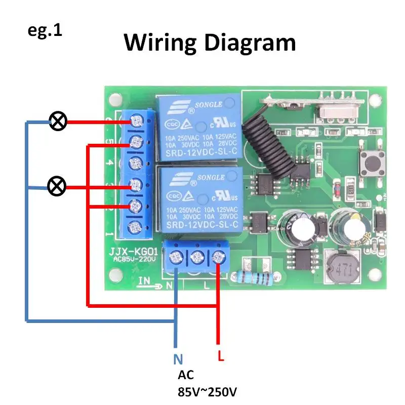 Universal Wireless Remote Control 433MHz AC220V 2CH RF Relay Receiver and Transmitter for Universal Garage door and gate Control