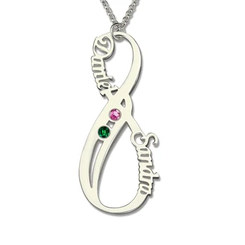 

AILIN Personalized Infinity Name Necklace with Birthstone Couples Silver Vertical Necklace Valentine's Day Gift For Women