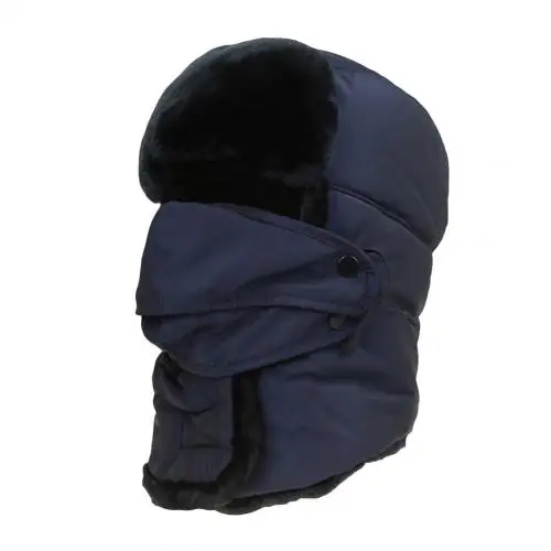 Navy Blue Зимняя шапка унисекс Толстая теплая Защита лица и шеи шапки-бомберы ветрозащитная снегозащитная шапка велосипедные головные уборы бини - Цвет: Navy Blue