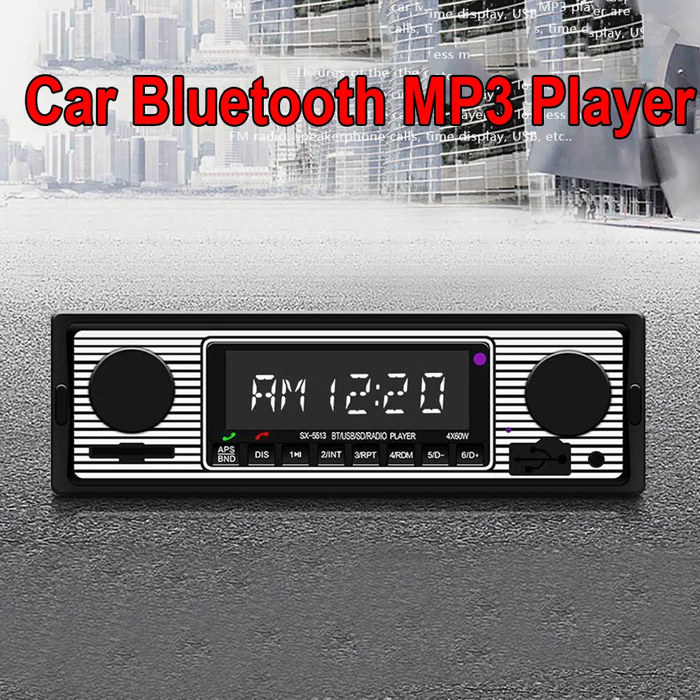 Car MP3 Player Stereo FM Retro Radio 12V Bluetooth Stereo MP3 USB AUX Power Cable Vehicles Radios Accessories
