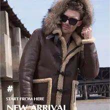 Мужское зимнее пальто из натурального меха енота, кожаная куртка, Мужское пальто из овечьей кожи, Коричневое Пальто chaquetas de cuero genuino para hombre