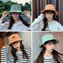 Winter New Figure Print Double-sided Women Bucket Hat Leisure Lovely Harajuku Fisherman Hat For Female Solid Wide Brim Basin Hat