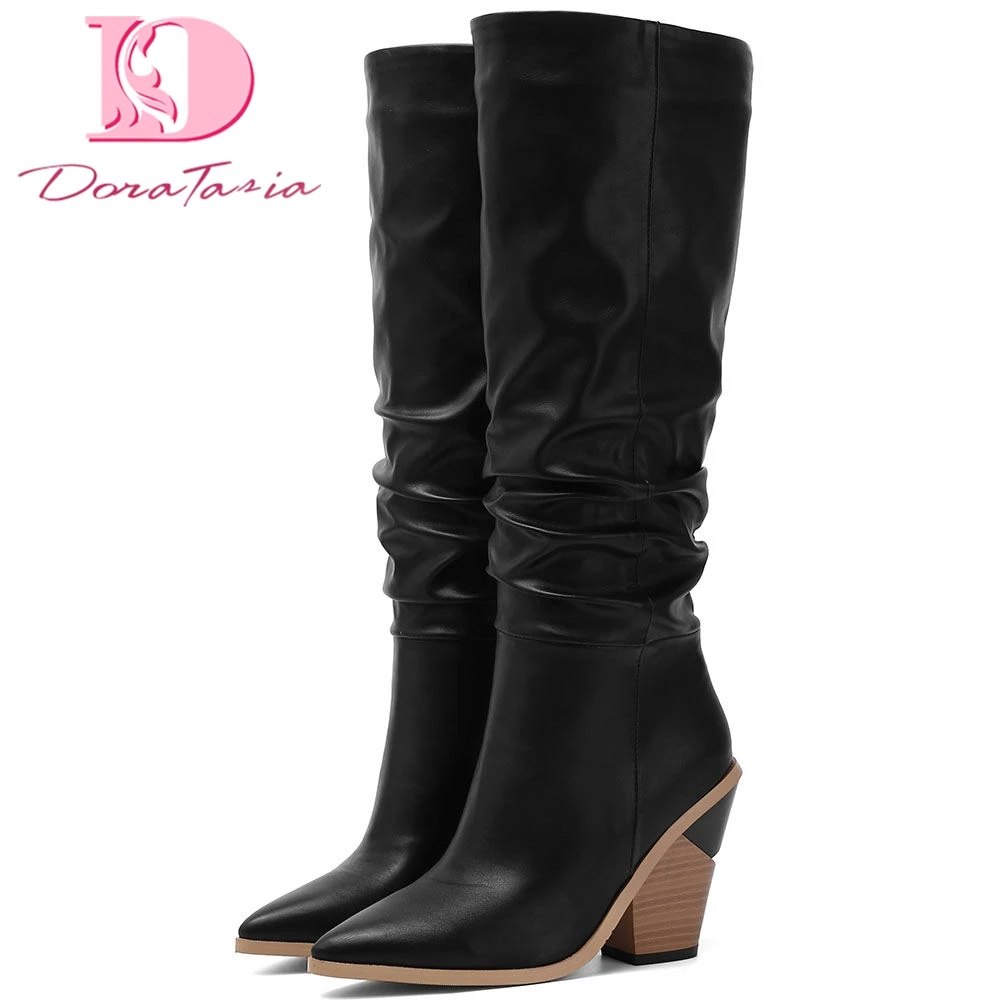 

Doratasia Brand Designer Retro Best Quality High Heels Shoes Woman Western Boots Female Shoes Lady Boots women's Big Size 43