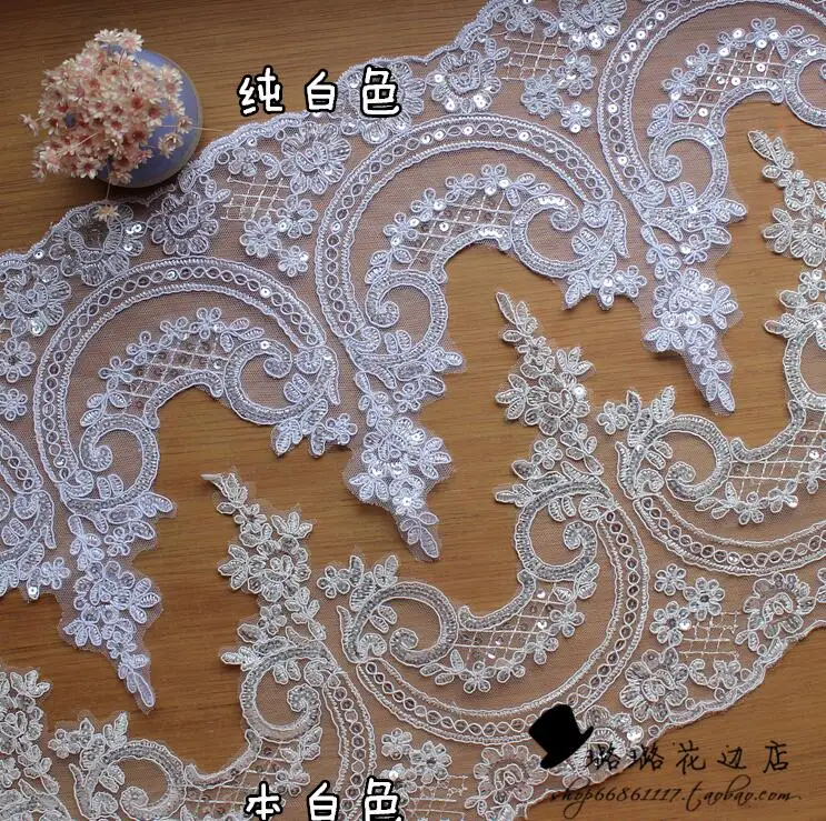 Bling Sequin Cording Fabric Flower Venise Venice Mesh Lace Trim Applique Sewing Craft for Wedding Decor 1 Yard