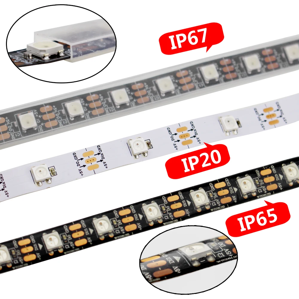 Ws2812b в SMD 5050 Rgb Светодиодная лента Водонепроницаемая 5 в Диодная лента ТВ ПОДСВЕТКА Ambilight Ws2811 Ws2812 Rgb светодиодная полоса с адресом света