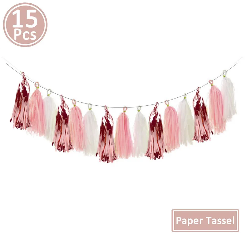 Foil Tissue Paper Tassel Garland Merry Christmas Decorations For Home Table Happy New Year Party Supplies - Цвет: 15pcs rose gold
