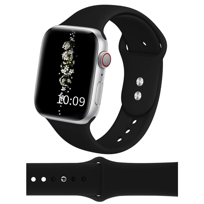 GELUOYA мягкий силиконовый спортивный ремешок для наручных часов Apple Watch, версии 5/4/2/38 мм/42 мм резиновый ремешок для наручных часов iWatch серии 5 4 40 мм 44 мм - Цвет ремешка: Black
