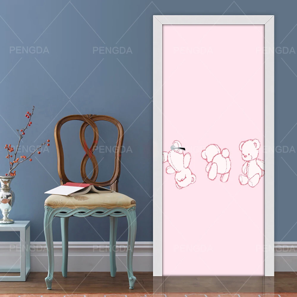 DIY ремонт Фреска водонепроницаемый мультфильм милый медведь самоклеющиеся двери в гостиную стикеры принты фотографии новое украшение дома