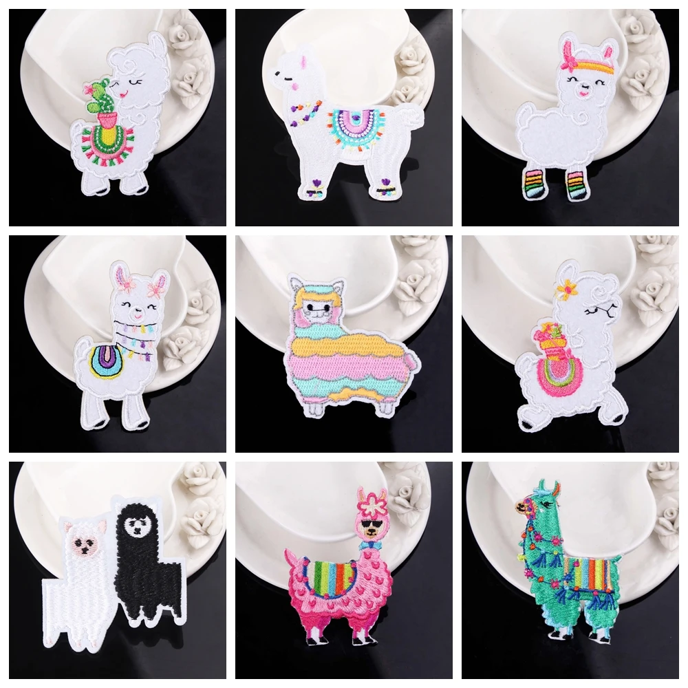 Cute Alpaca Sheep Iron On Patches For Clothing Cartoon Patch Embroidered Tshirt Fabric Sticker Applique Clothes | Дом и сад