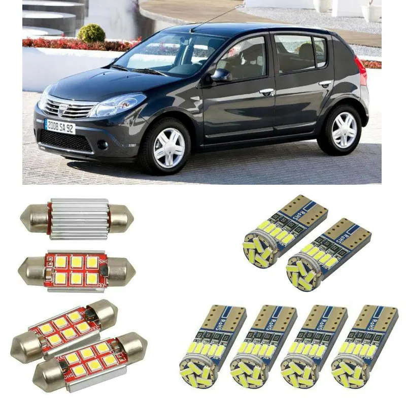 Внутренние светодиодные автомобильные фонари для DACIA sandero Хэтчбек 2008 купольные лампы для автомобилей номерного знака свет 8 шт