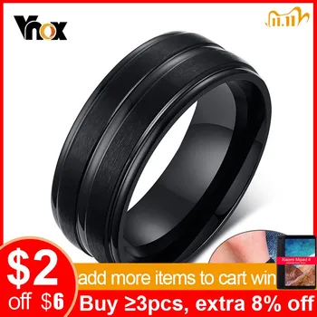 PRECIO BAJO ❤️Vnox-Anillo de boda de acero inoxidable para hombre, sortija fina, 8MM, color negro - discount item 40% OFF Joyas y complementos