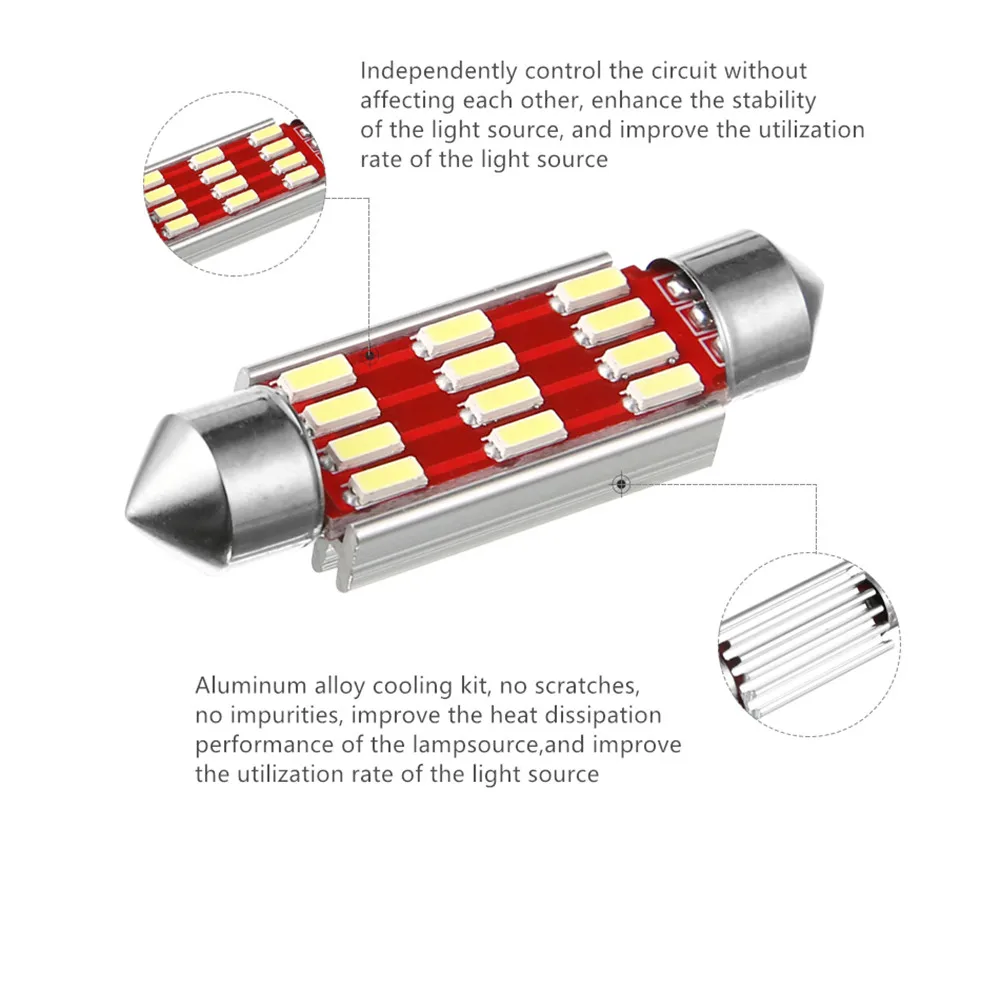 10 шт. светодиодный светильник Voiture 36 мм 39 41 купол lumiere 12SMD 4014 CANBUS De interieur c5w Ampoules Feux