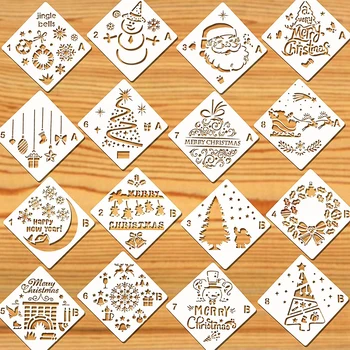

16 Pcs Christmas Stencils Templates Reusable Plastic Craft Drawing Painting Template Xmas Stencils For Greeting Cards Albums