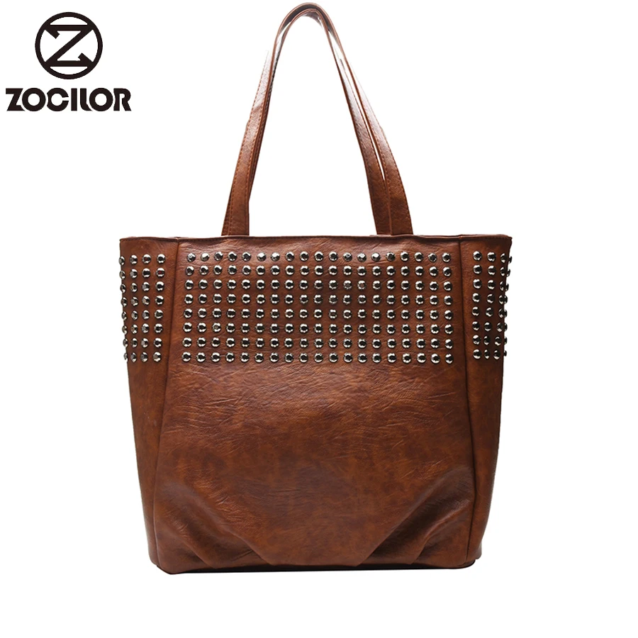 

Vintage soft leather luxury rivet handbags big high quality women bags Designer Large ladies hand tote bag for women